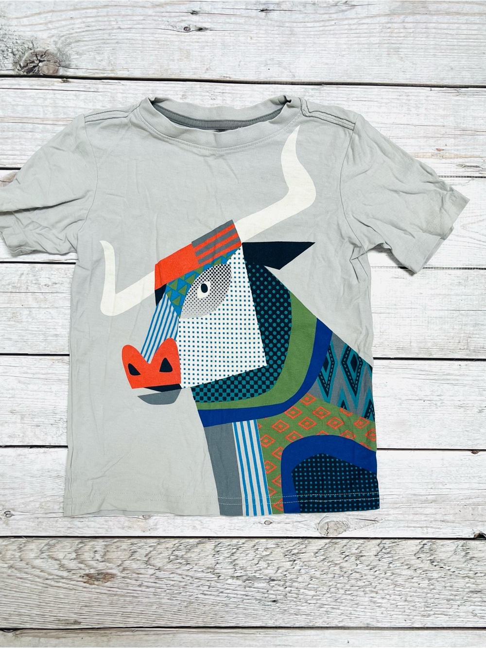 Tea Collection Light Gray Tee with Multicolor Bull Graphic